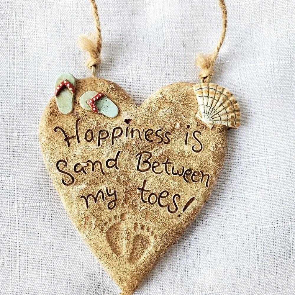 Happiness Is Sand Between My Toes Heart Shaped Hanging Plaque Christmas Ornament